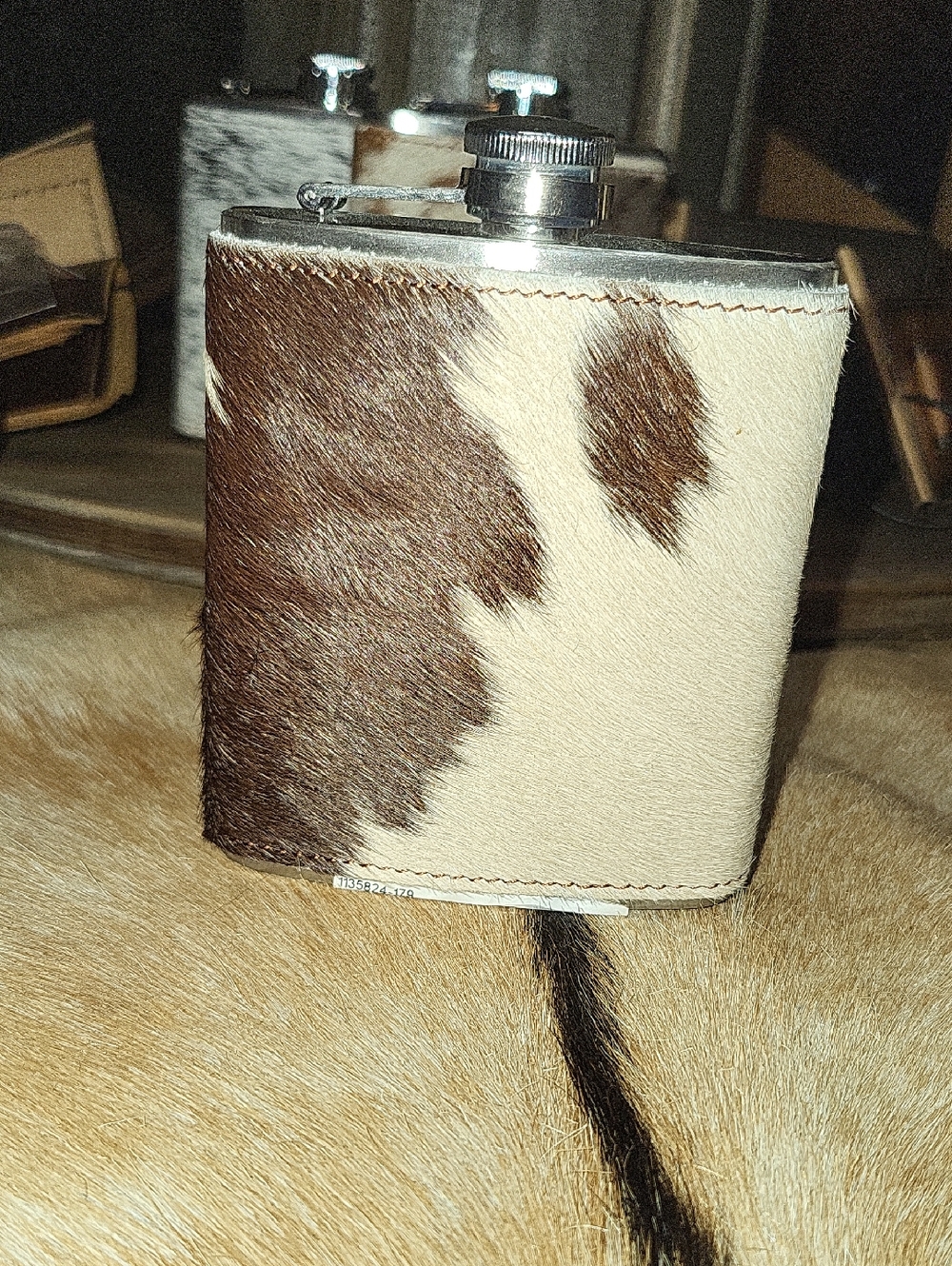 Cowhide Leather Hip Flask - Brown and Cream